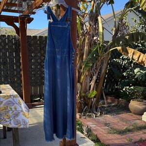 Denim Overall Long Dress with Button Details